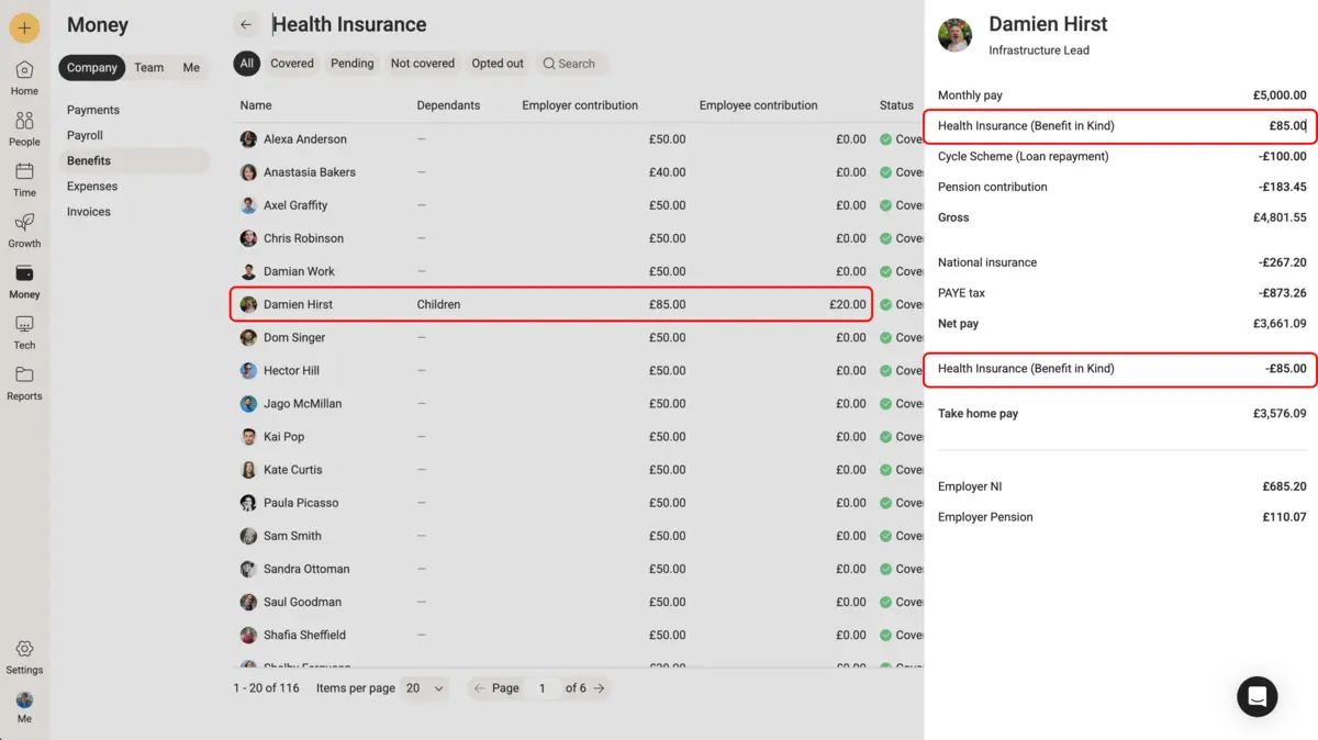 payslip with benefit in kind